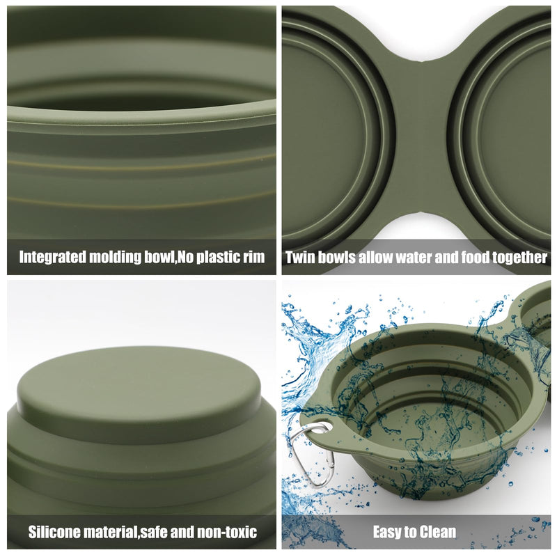 SLSON Collapsible Dog Bowls,Integrated Molding Dog Dual Bowls No Plastic Rim 2 in 1 Foldable Pet Food & Water Bowl Cat Feeder Dish for Walking,Hiking,Camping,Green - BeesActive Australia