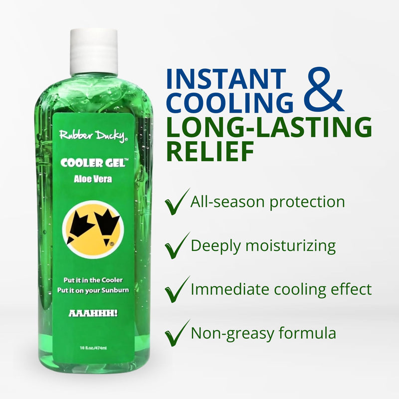 Rubber Ducky Cooler Gel - Sunburn Relief |Soothing Aloe Vera Gel | Fast Absorbing Aloe Gel With Vitamin E & Tea Tree Oil | Vegan | After Sun Care | 10z 10 Ounce (Pack of 1)