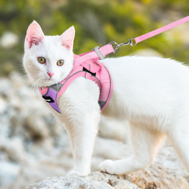 Dooradar Cat Harness and Leash Set, Escape Proof Lightweight Kitten Harness, Soft Breathable Reflective Vest for Outdoor Walking Traveling, Adjustable for Large Cats, Purple & Pink, L - BeesActive Australia