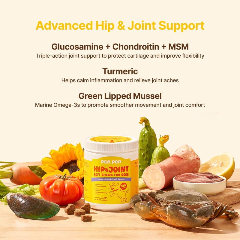 PENPENPET Hip and Joint Supplement for Dogs with Glucosamine for Dogs Chondroitin, MSM, and Turmeric to Support Joint Health, Promote Mobility (Chicken Chews, 180ct)