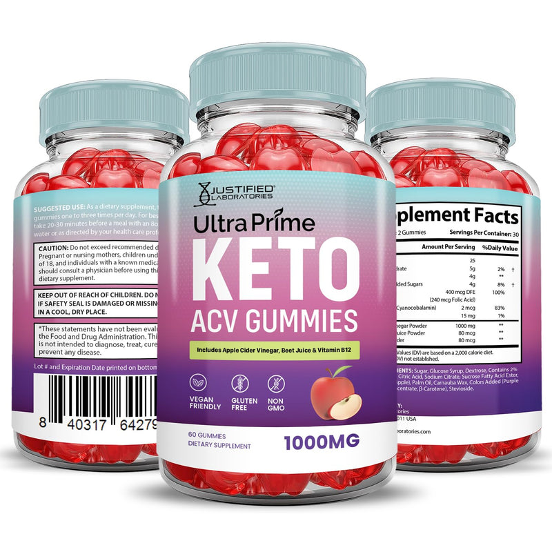 Ultra Prime Keto ACV Gummies Advanced Formula 1000MG UltraPrime Keto Gummies Apple Cider Vinegar Formulated with Pomegranate Beet Juice Powder B12 Vegan Non GMO 60 Gummys 60 Count (Pack of 1)