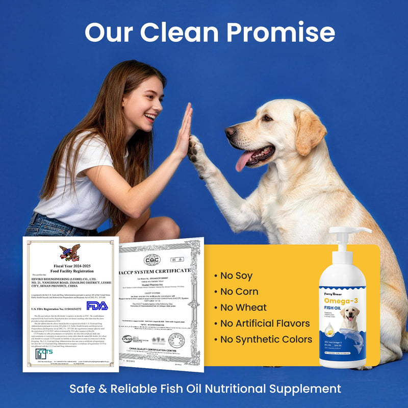 Omega 3 Fish Oil for Dogs & Cats：300mg EPA + DHA per 1ml - Promotes Healthy Skin, Shiny Coat, & Strong Joints & Heart - IFOS Certified – rTG High Absorption – Wild Caught – 8.45oz 8.45 oz