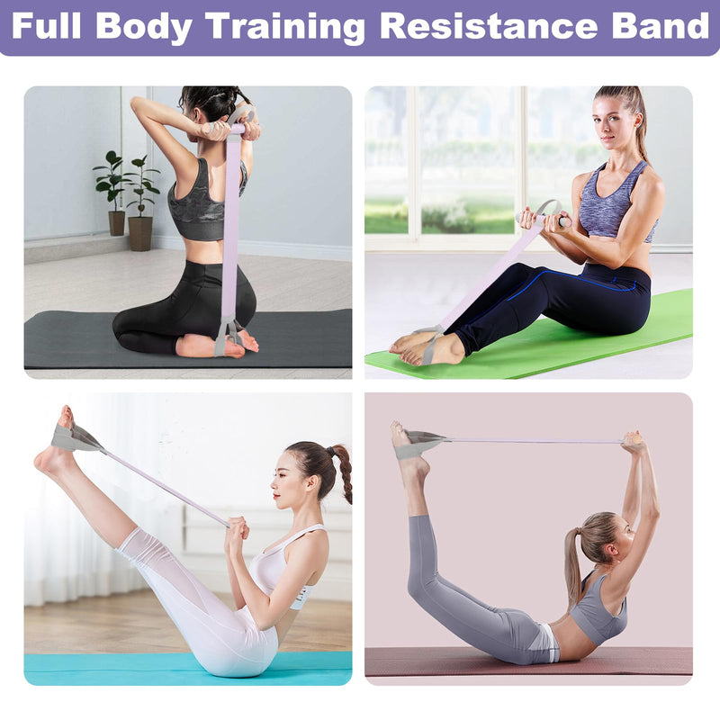 Women Workout Resistance Band with Handle and Pedal, Non-Slip Elastic Bands, 120lb Physical Therapy Bands Purple Band + Stick