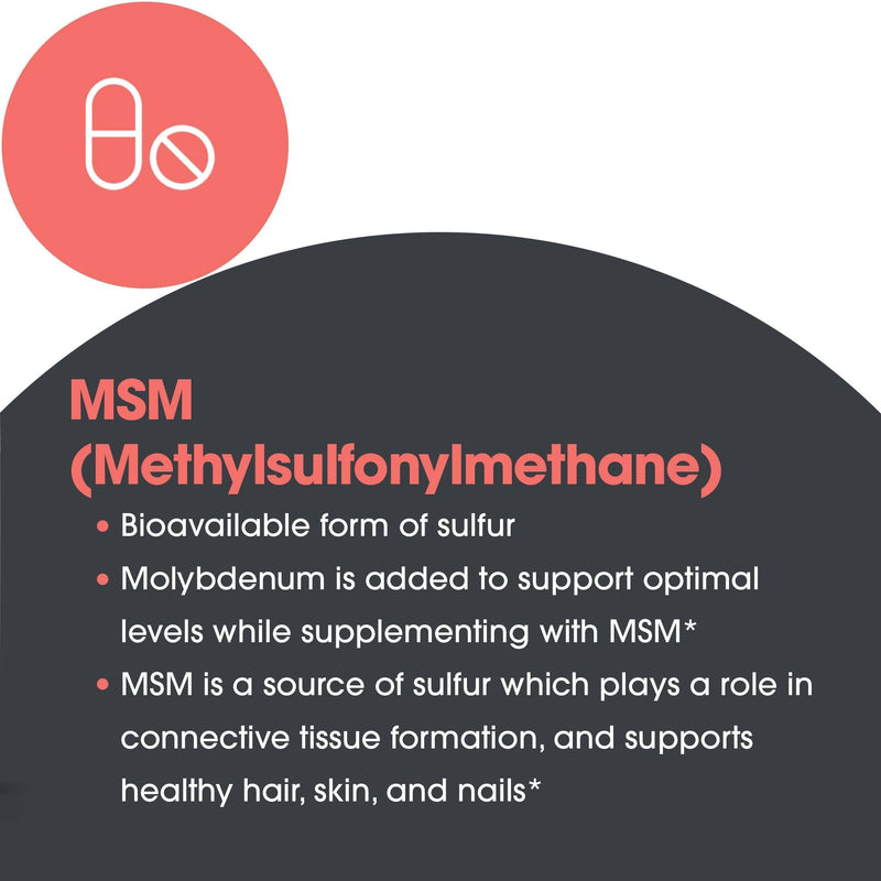 ARG MSM 500 mg Methylsulfonylmethane Supplement, 150 Capsules | Sulfur Support for Hair, Skin, Nails and Connective Tissue Health, Hypoallergenic and Vegetarian, 50 Servings