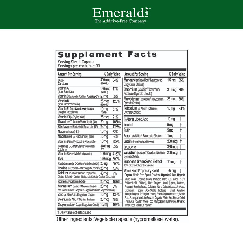 EMERALD LABS Men's 1-Daily Multi, 30 Capsules | Multivitamin with Coenzymated B Vitamins - Heart Health, Muscle Function & Overall Wellness Support - Non-GMO & Vegetarian 30 Count (Pack of 1)