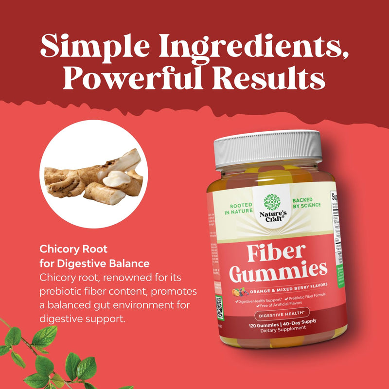 Tasty Prebiotic Fiber Gummies for Adults - High Fiber Supplement Gummies Vitamins for Adults with Prebiotic Soluble Chicory Root for Immunity and Digestive Support - Non GMO Vegan - 120 count 120 Count (Pack of 1)