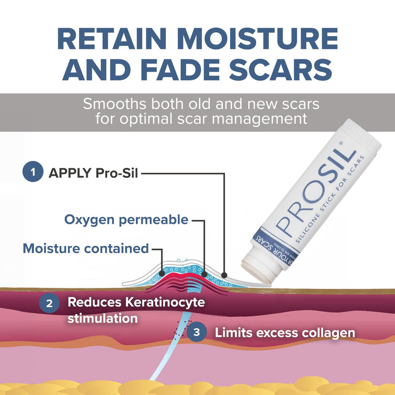 PROSIL Silicone Scar Stick 4.25 g – Medical Grade Silicone Scar Treatment for New & Old Scars – Mess Free, Glide On Scar Therapy Stick for Face & Body – Compact, Travel-Friendly Scar Care for Adults 4.25g