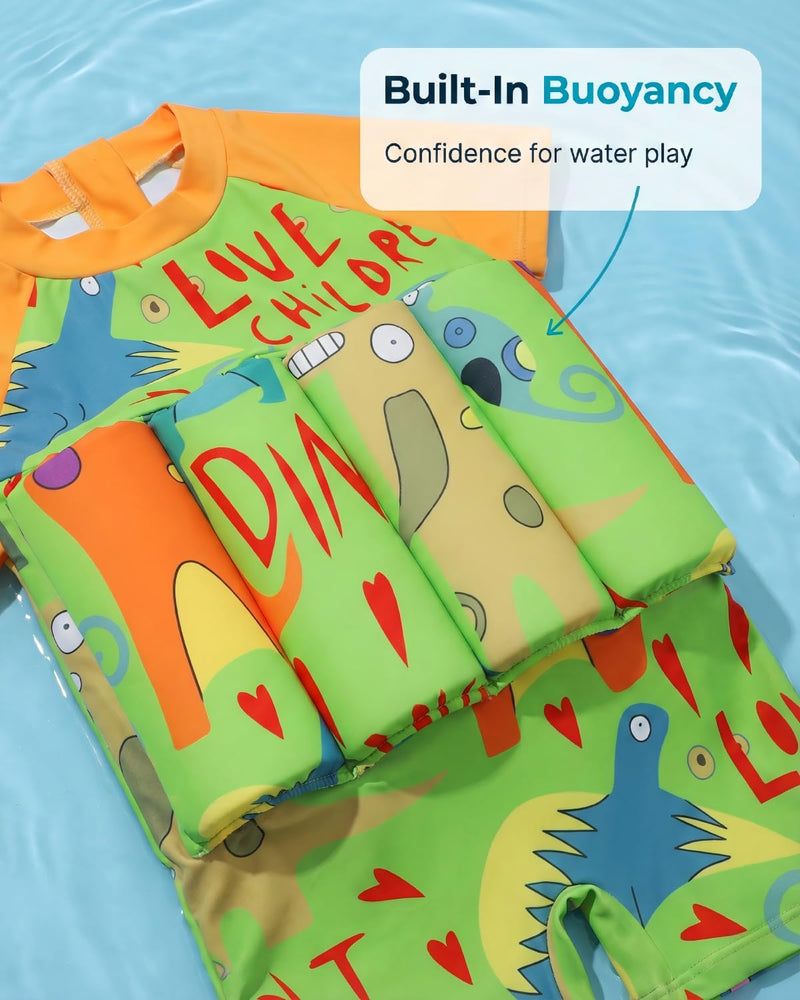 Floatie Swimsuit for Toddlers Boys Girls Floating Bathing Suit Baby Kids Float Learn to Swim Suit Floatation Beach Pool 1-6Y 5-6 Years Green Dinosaur