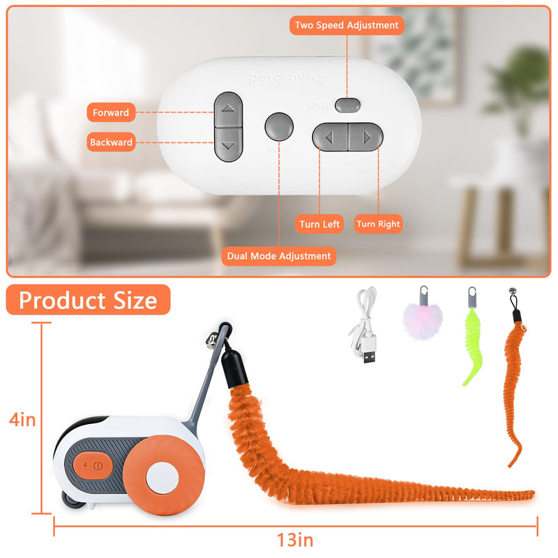 Remote Control Smart Electric Cat Toy Car, Interactive Cat Toys for Indoor Cats, Teazys Cat Toy Turbo Tail 2.0, Automatic Moving Mouse Cat Chase Toys for Bored Indoor Adult Cats Kittens (Orange) Orange - BeesActive Australia