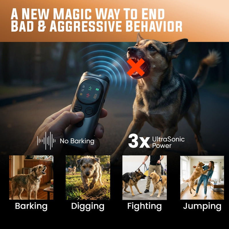 Dog Bark Deterrent Devices – Dog Training Device for All Breeds, 3X Ultrasonic Dog Bark Deterrent for Indoor Outdoor, Compact, Rechargeable, Safe & Humane Dog Barking Silencer