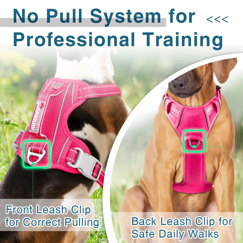 BARKBAY Dog Harness No Pull with ID Tag Pocket - Heavy Duty, Reflective, Easy Control for Large Dogs (Pink,M) Medium(Chest:22-27") Pink - BeesActive Australia