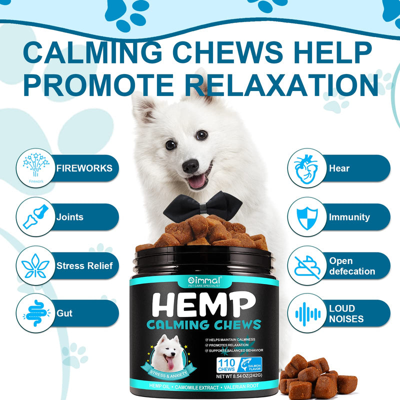Calming Chews for Dogs,Quiet Moments Dog Calming Treats,Help Promote Relaxation,Dogs Anxiety Stress Relief-Barking,Separation,Thunder,Travel Issues (Salmon, 110counts) Salmon 110 Count (Pack of 1)