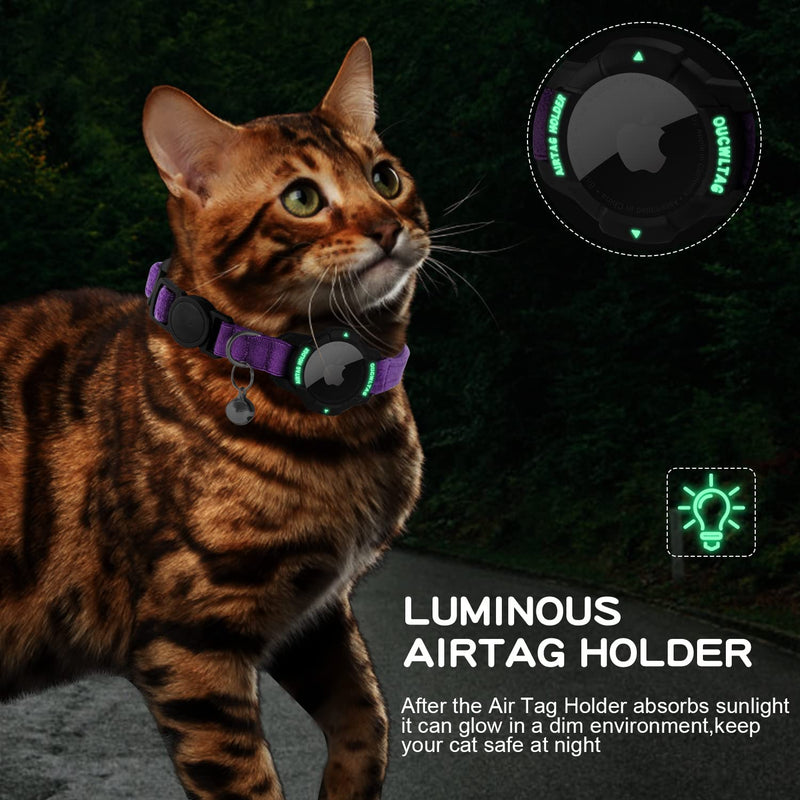 AirTag Cat Collar with Light-Up Apple Air Tag Holder, Cat Collar with Safety Clasp & Elastic Band for Kittens, Cats and Puppies (Kittens 18-26cm, Purple) Kittens 18-26cm - BeesActive Australia