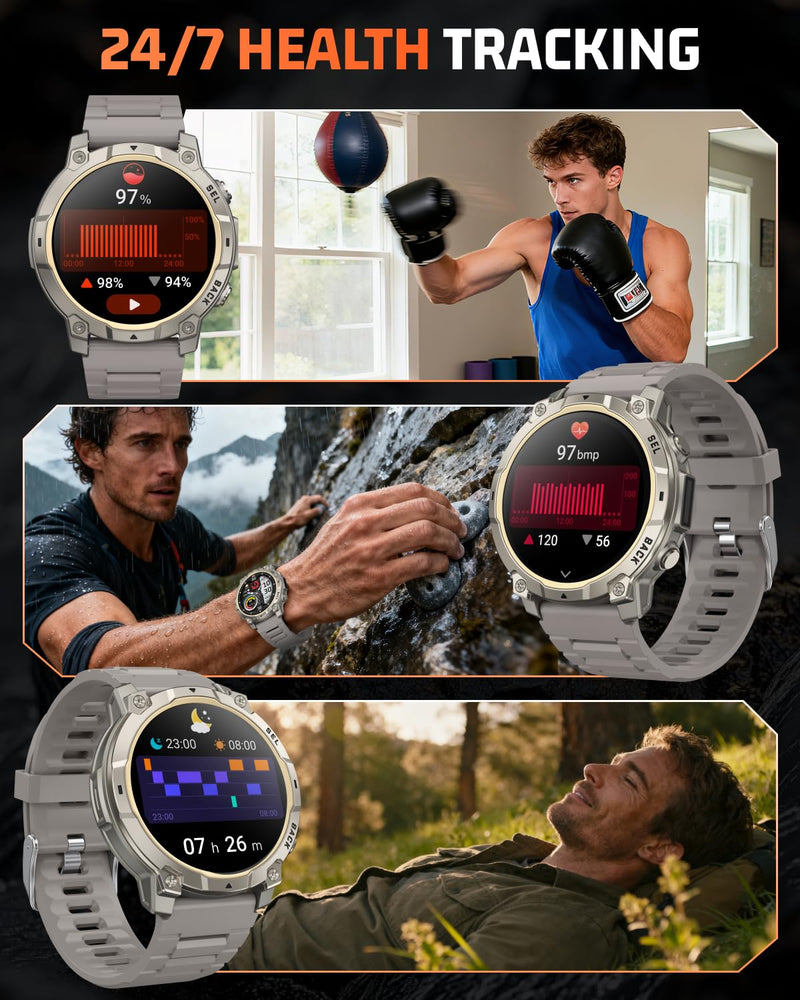 Smart Watch for Men Fitness Tracker: Military Make Answer Call LED Digital Mens Watches Waterproof Smartwatch Android Phone iPhone Samsung Compatible Sleep SpO2 Heart Rate Monitor Step Pedometer 1.39 Classic Gray