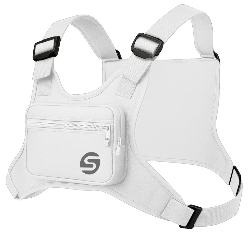 Running Chest Pack for Men Women with Collapsible Water Bottle, Water-Resistant Adjustable Chest Pack with Reflective Back for Cycling, Hiking, Workouts, with Phone Holder and Extra Storage White