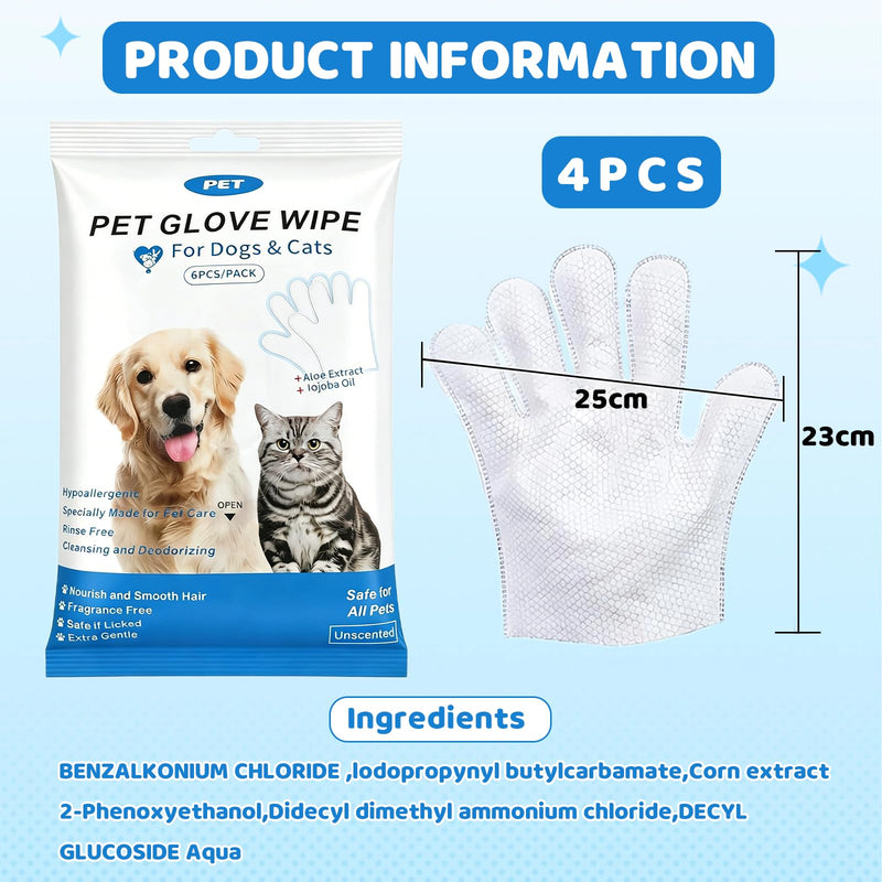 24 Pieces Cleaning Gloves for Dogs and Cats Pet Glove Wipes Hypoallergenic Cleaning Gloves for Pet Cleaning Deodorant, Hypoallergenic, Skin-Friendly