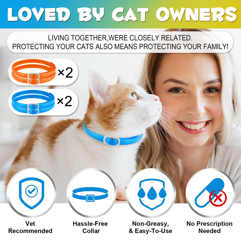 Anti-flea and anti-tick collar for cats, 4 pieces against larvae and eggs - eliminates and kills - protects the animal and the habitat, effective protection for 24 months, adjustable and waterproof