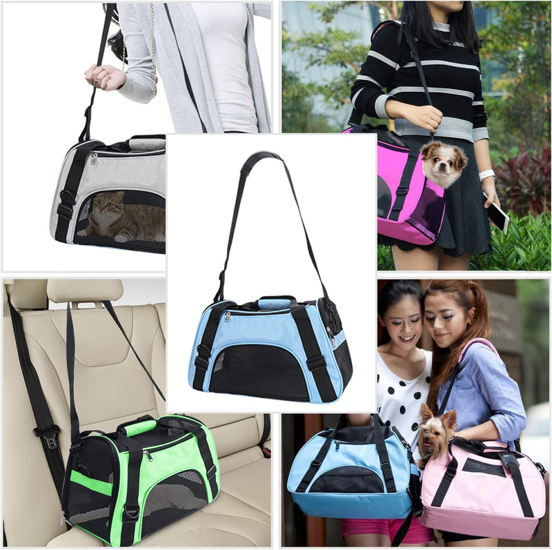 Pet Travel Carrier Bag for Cat Dog Rabbit Hamster, Airplane Approved Soft Side Portable Pet Bag with Shoulder Strap (M - 47x27x28 cm for Max 5KG Pet, Blue) M - 47x27x28 CM for Max 5KG Pet - BeesActive Australia