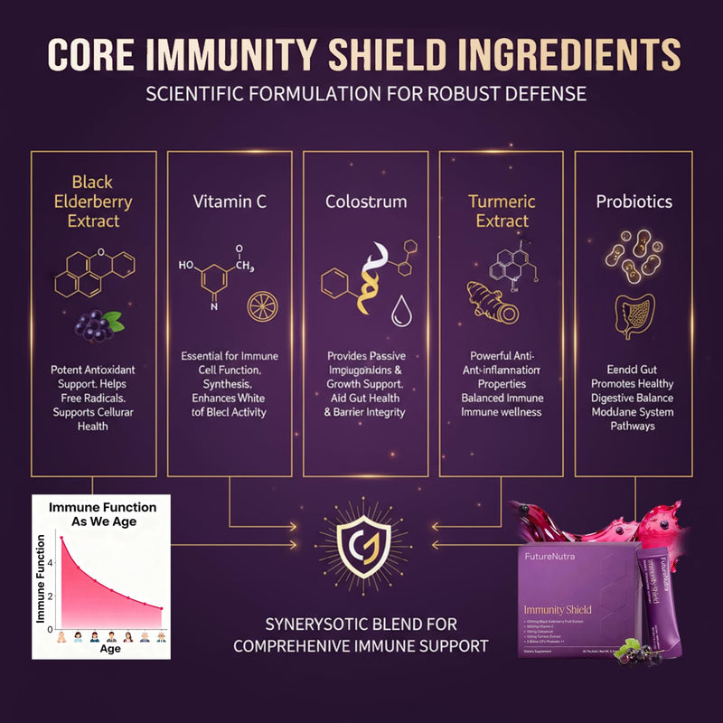 Immune Support Powder for Daily Defense - 1000mg Black Elderberry + 1000mg Vitamin C with Vitamin D3, Zinc, Calcium Blend - Multi-Immune Defense Formula, 30 Packets