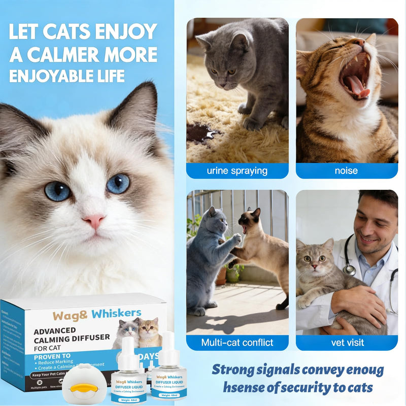 Cat Pheromones Calming Diffuser, Pheromone Diffuser to Calm Cats, Cat Calming Spray, Stress Relief and Anxiety Relief for All Cats, Soothe Your Pet's Emotions, 3-in-1 Kit for Cats (2pc) 2pc