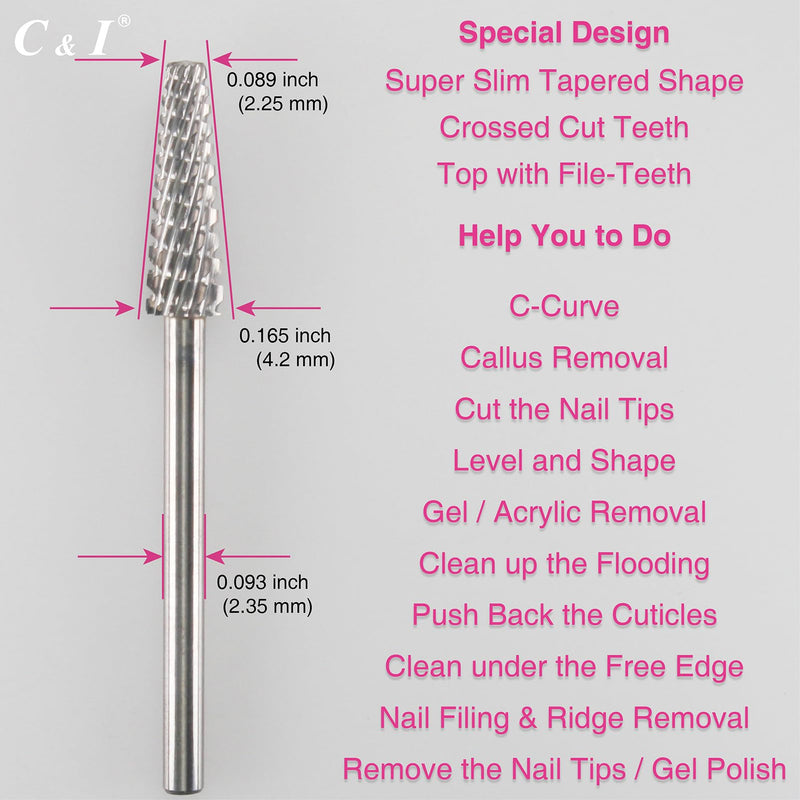 C & I Nail Drill Bit Multi-function E File Super Slim Tapered Crossed File Professional Manicure Tool for Nail Tech Remove Acrylic Nails & Nail Gel, Clean Cuticle & Dry Sidewall Skin, Cut False Nails - BeesActive Australia