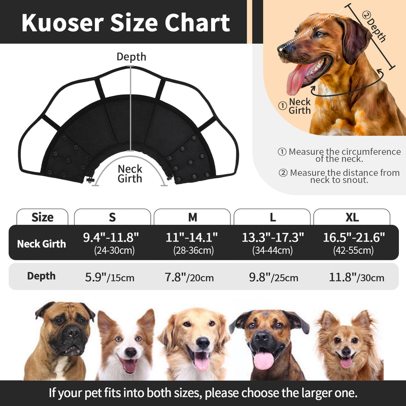 Kuoser Neck Brace Dog Soft, Leak Protection Protective Collar Dog, Comfy Cone Dog, Adjustable Neck Brace for Dogs After Surgery, Breathable Pet Elizabethan Neck Brace Cat, Black, M (Neck: 28-36cm; Depth: 20cm) - BeesActive Australia