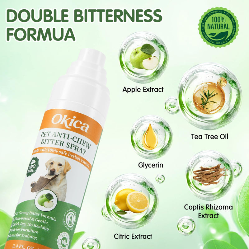 2 Bottles Bitter Apple Spray for Dogs - No Chew Spray for Dogs to Stop Barking Marking and Nibbling - Natural Ingredients Dog Repellent Spray for Furniture and Your Belongings Green