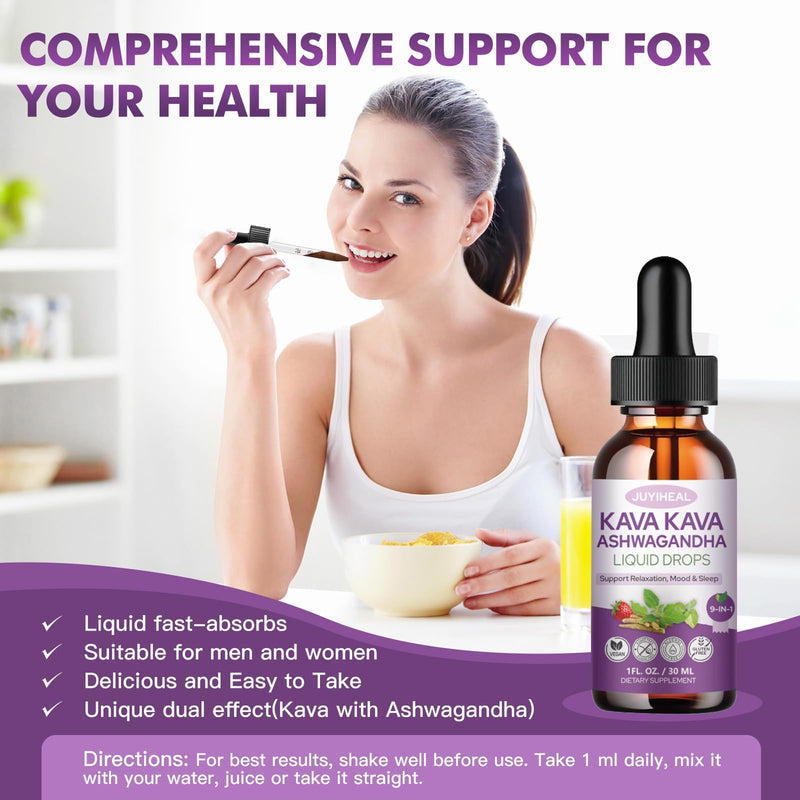 2 Pack Kava Kava Root Extract Supplement, High Concentration Kava with Ashwagandha, Lemon Balm, Valerian Root, Magnesium for Relaxation, Cognitive Support and Immune System, 1 Fl Oz 6.3 Ounce (Pack of 1) - BeesActive Australia