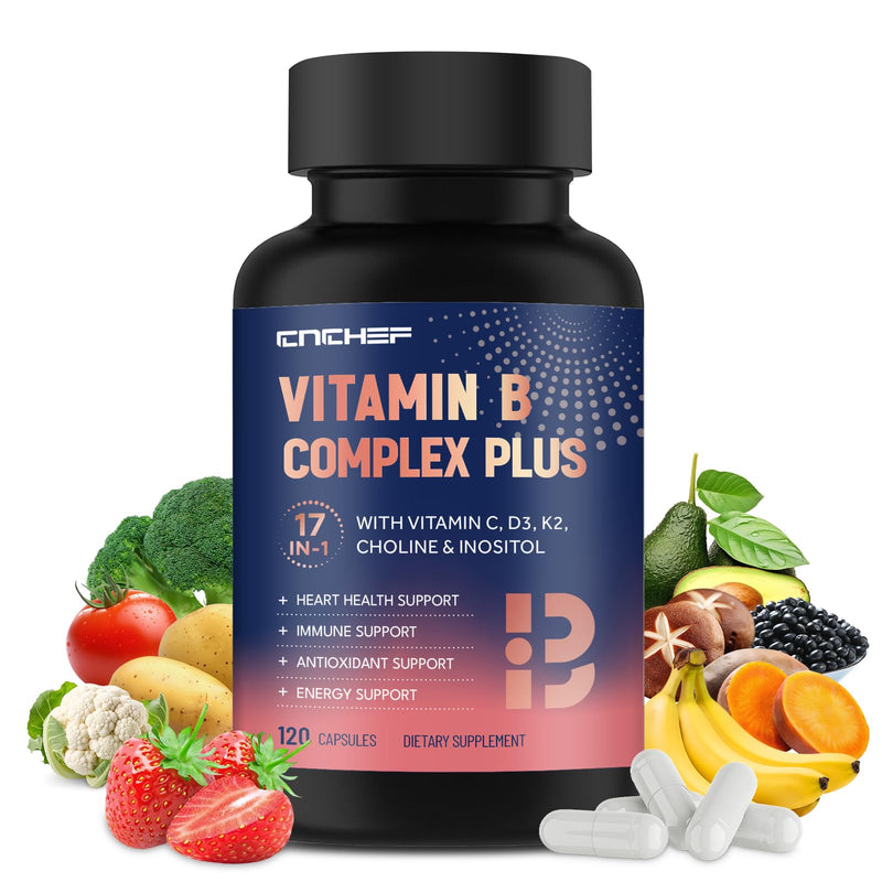17-in-1 Vitamin B Complex Plus for Men & Women,Nerve Support - 120 Capsules