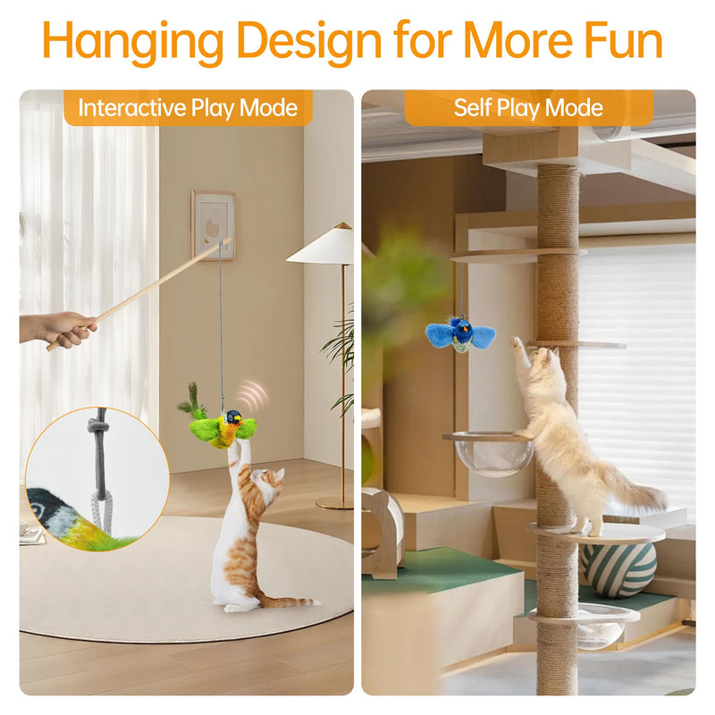 Chirping Bird Cat Toys Hanging Cat Feather Toy - Catnip Interactive Cat Toys for Indoor Cats - Automatic Cat Toy for Cat Exercise & Kicker to Self Play (Blue) Chirping blue Melody Chirping Bird - BeesActive Australia