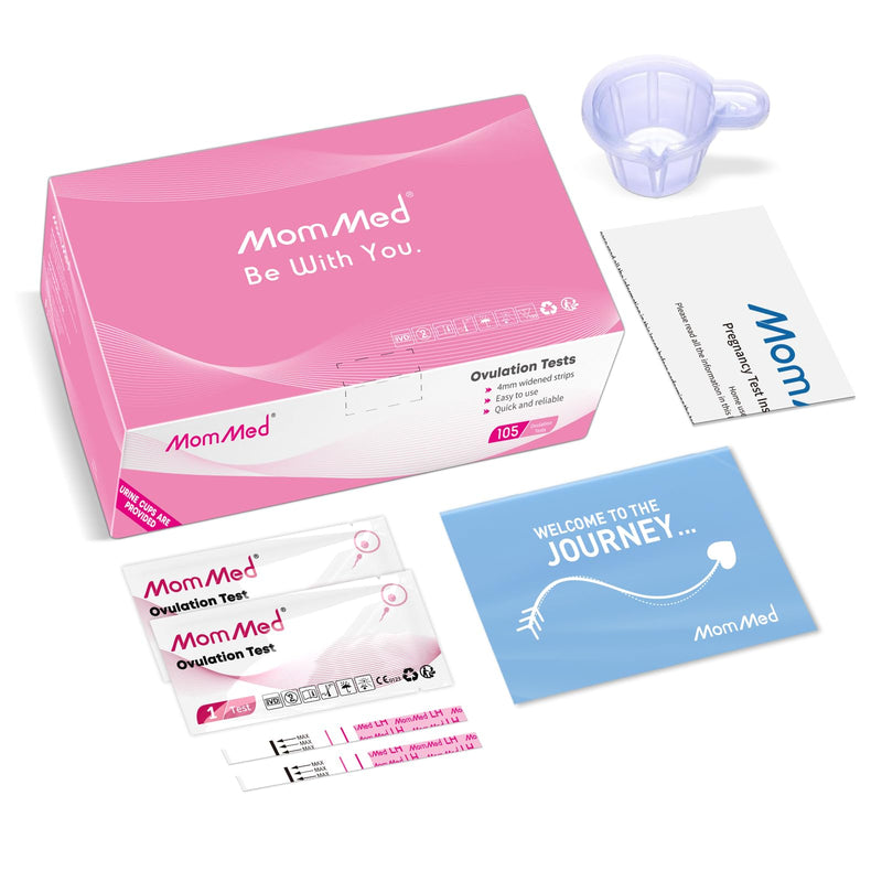 MomMed Ovulation Test Strips, 105 LH Ovulation Predictor Kit with 105 Collection Cups, Accurately Track Ovulation Test, High Sensitivity Result for Women Home Testing 105 Count (Pack of 1) Pink - BeesActive Australia