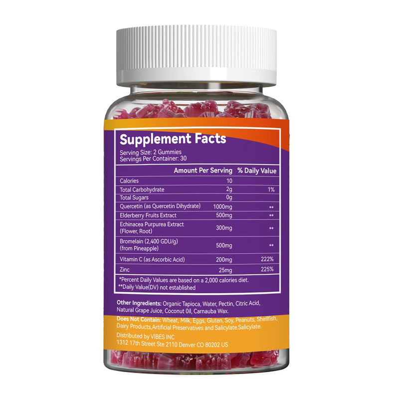 2 Pack Quercetin Gummies, 1000mg Quercetin with Bromelain Zinc Elderberry, Immune & Antioxidant Support, Vegan Gummies for Adults & Kids, 120 Count 60 Count (Pack of 2)