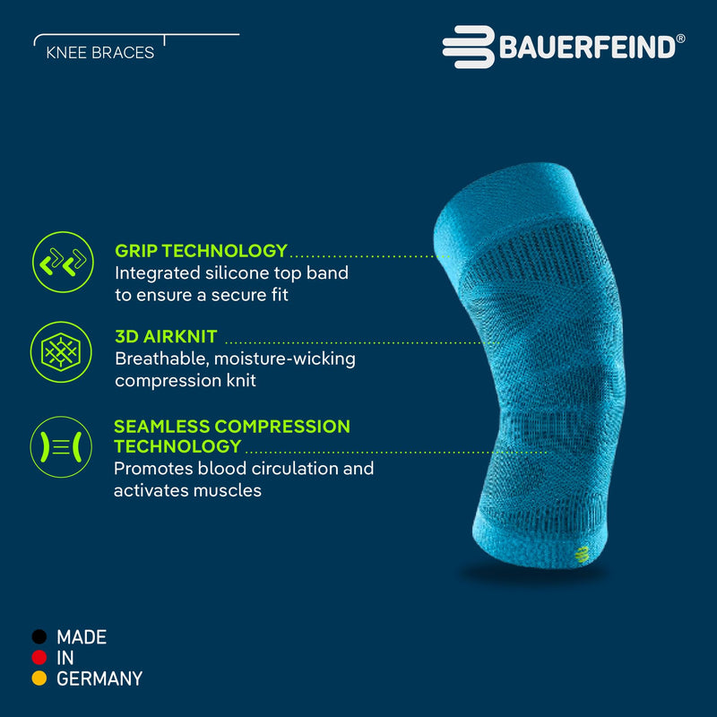 Bauerfeind Sports Compression Knee Sleeve - Lightweight Design with Gripping Zones for Knee Pain Relief & Performance M Black - BeesActive Australia