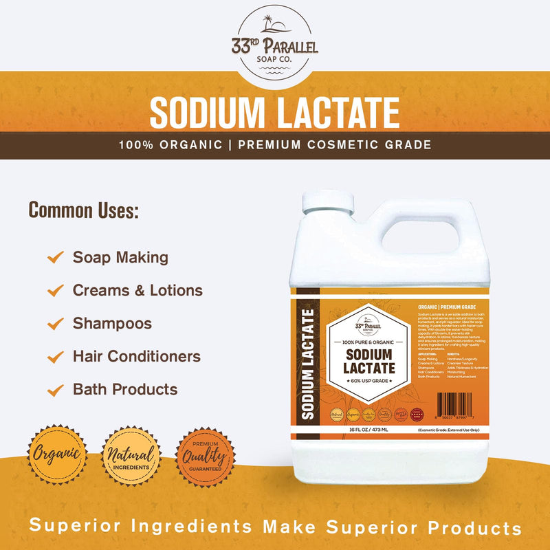 Sodium Lactate (8 oz) for Soap Making & Lotions, Premium Sodium Lactate Liquid, 60% Concentration, Cosmetic Grade, Moisturize Anti-Aging, Makes Soap Harder | 8 FL OZ