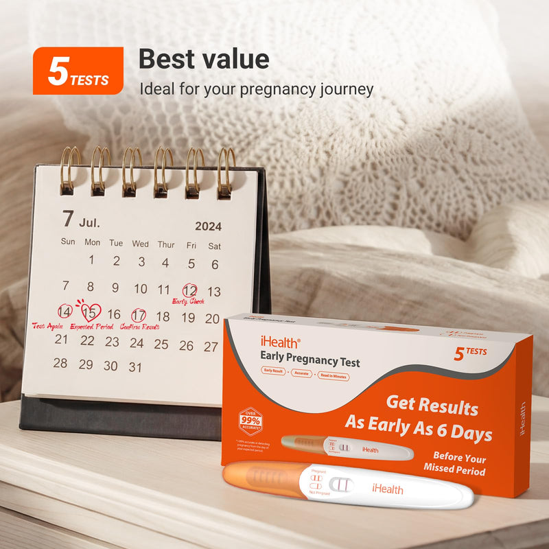 IHealth Pregnancy Test 5-Pack Value Kit - Ultra Sensitive Early Detection(10mIU/mL) - Over 99% Accurate Early Pregnancy Test - Multi-Pack Pruebas De Embarazo for Reliable Home Tracking 5 Pack - BeesActive Australia