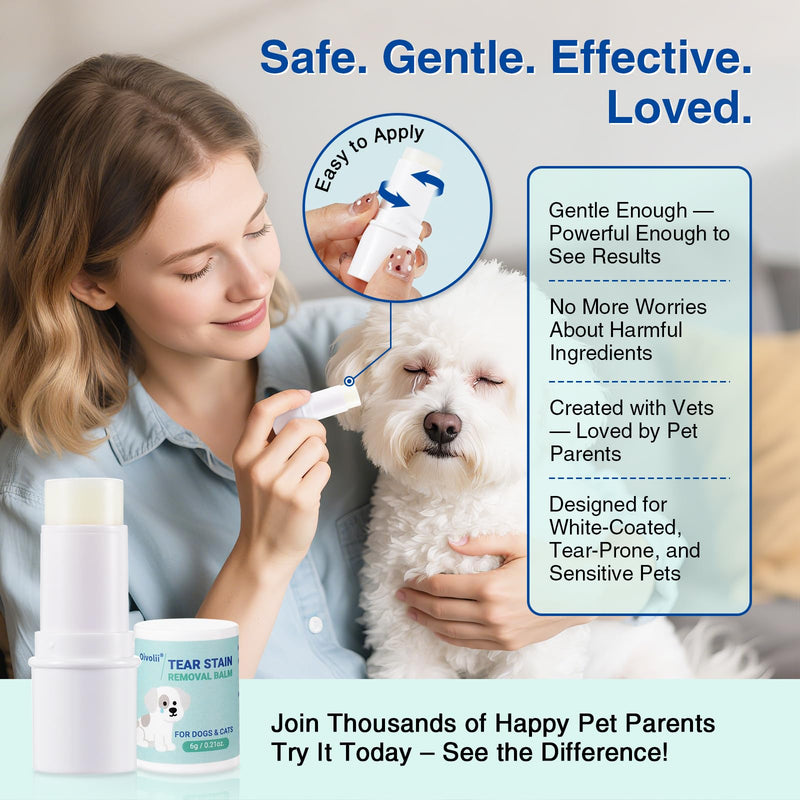 Tear Stain Remover Balm for Dogs & Cats – Vet-Recommended Natural Eye Stain Cleaner Stick, Gentle & Safe Formula – Removes Tear Stains & Prevents New Ones Pet Eye Cream Cleaner for Wrinkle, Face