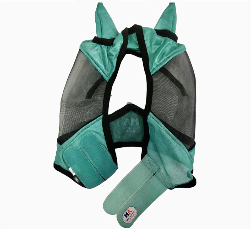 Majestic Ally Horse Fly Mask with Ears, Comfort Durable Fine Mesh, Soft Fleece Touch on Skin, Protect Eyes and Ears (Turquoise) Turquoise - BeesActive Australia