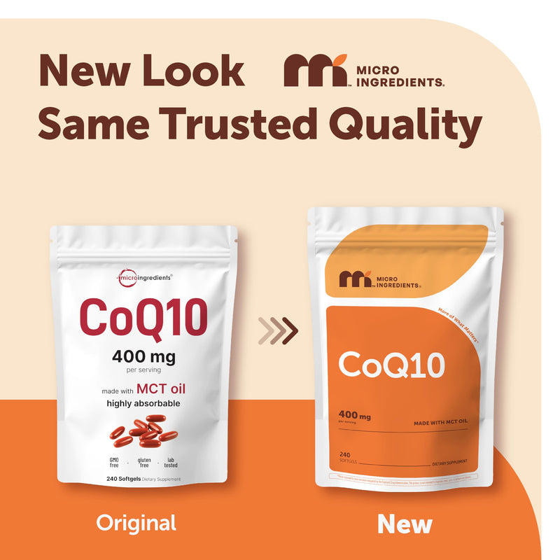 Micro Ingredients CoQ10 400 mg Per Serving, 240 Softgels | Made with Coconut MCT Oil | Coenzyme Q10 (Ubiquinone) | Non-GMO