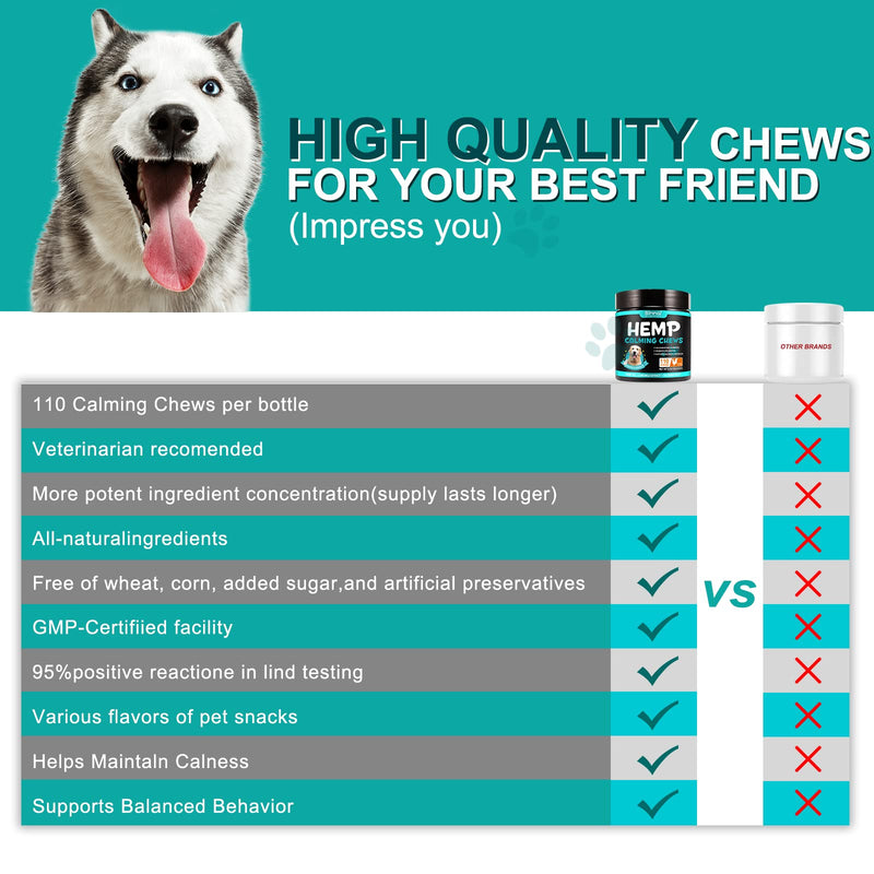 TailaiMei Calming Chews for Dogs,Dog Calming Treats,110 Soft Dog Calming Treats Chicken Flavor, Dog Anxiety Relief, Storms, Barking, Chewing