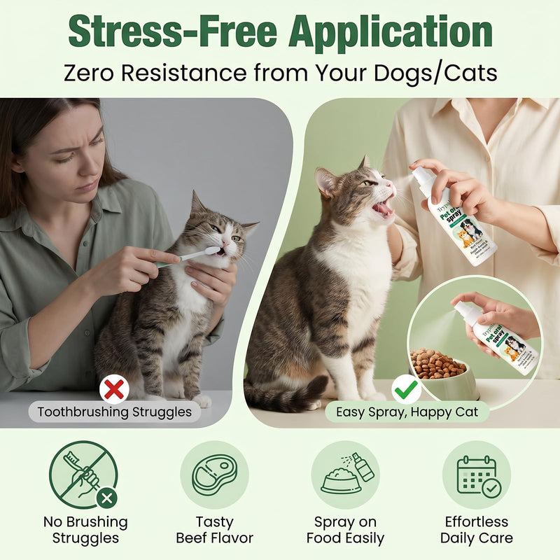 Halpilt Pet Oral Tartar Remover Spray, Trypalz Dentaclean Spray for Dogs & Cat, Plaque & Tartar Remover, Supports Fresh Breath & Clean Teeth, Eliminates Bad Breath for Healthy Gums, Beef Flavor (1) 1