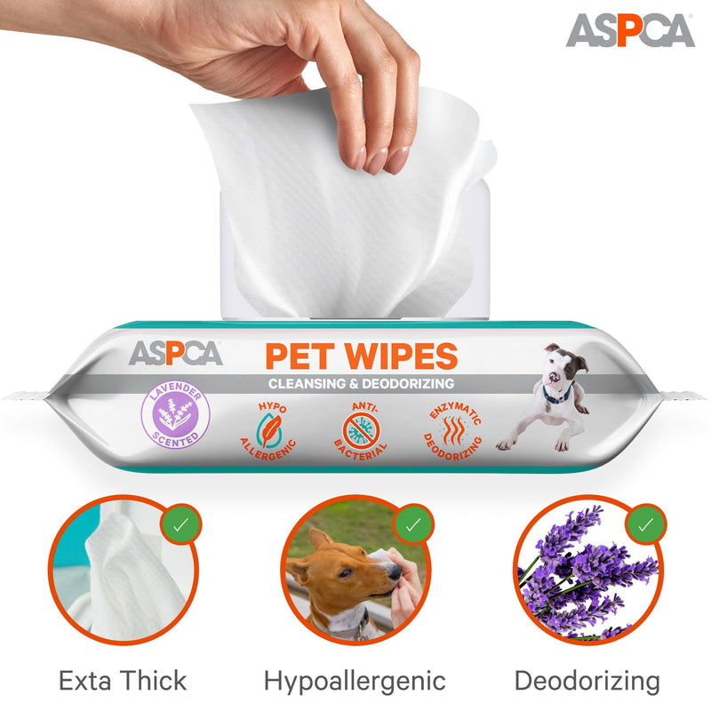 ASPCA Grooming Wipes Hypoallergenic for Dogs & Cats of All Ages, Cleansing & Deodorizing - Lavender Scented - 100pk - PawsPlanet Australia