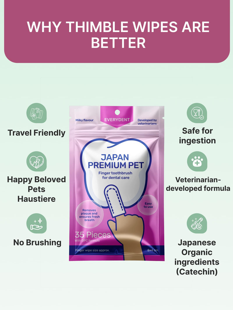Cat & Dog Teeth Wipes | Cats & Dogs Cleaning Wipes with Finger Toothbrush | No Toothpaste Needed | Dog Breath Freshener & Teeth Cleaning Finger Pads | Tartar Remover | 35 pcs Dental care