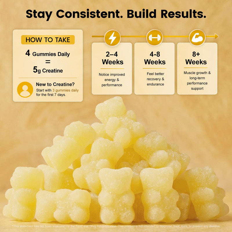 Creatine Gummies for Men & Women - 120 Count - creatine Gummy | for Muscle Growth, with 5g Creatine Monohydrate, Taurine, BCAA, Vitamin B2 B6, Pineapple Flavor, Sugar Free, Anti-Melting