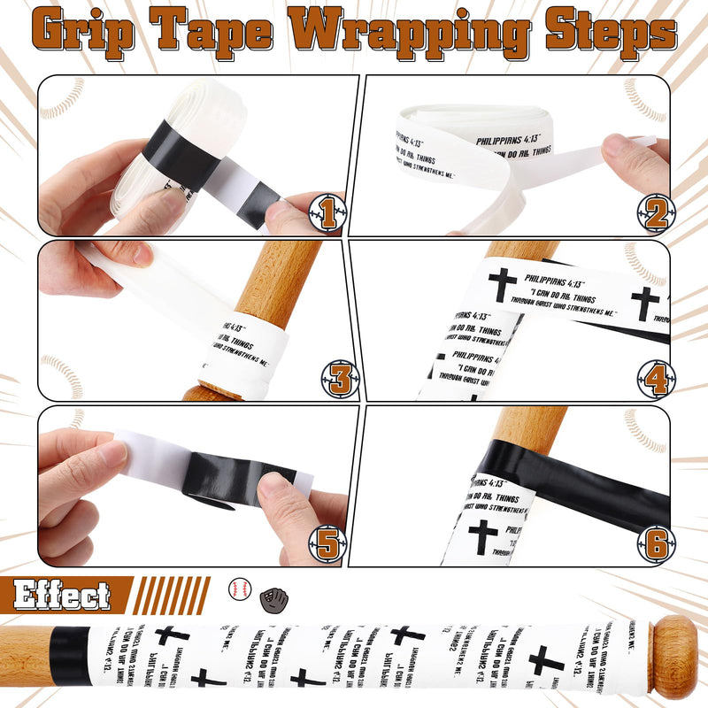 Sotiff 6 Pcs 43 Inch Cross Baseball Bat Grip Tapes 1.5 mm Precut and Full Adhesive Bat Tape for Softball Non Slip Religious Baseball Grip Tapes for Sports White - BeesActive Australia