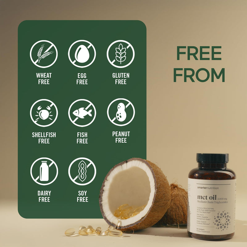 SMARTERNUTRITION MCT Oil Capsules C8 and C10 - Ketogenic Fuel for Brain & Body, Sustained Energy - from Cold-Pressed Coconut, Palm & Gluten-Free, Non-GMO - 90 Count - 30-Day Supply 90 Count (Pack of 1)