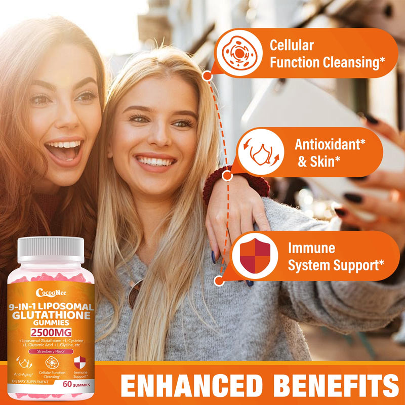 2 Packs 2500MG Liposome Glutathione Gummies, Composite L-Cysteine, Collocation Milk Thistle, Increas 98% Absorption Rate, Antioxidant Anti-Aginga 60 Count (Pack of 2)