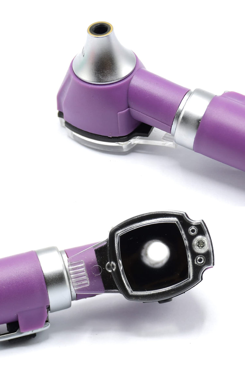 Mini Otoscope Portable Ear Light and Exam Kit 3X Magnifying Fiber Optic Scope with Spare Tips, Bulb, and Carrying Case - Pocket Equipment for Home and Use Purple - BeesActive Australia