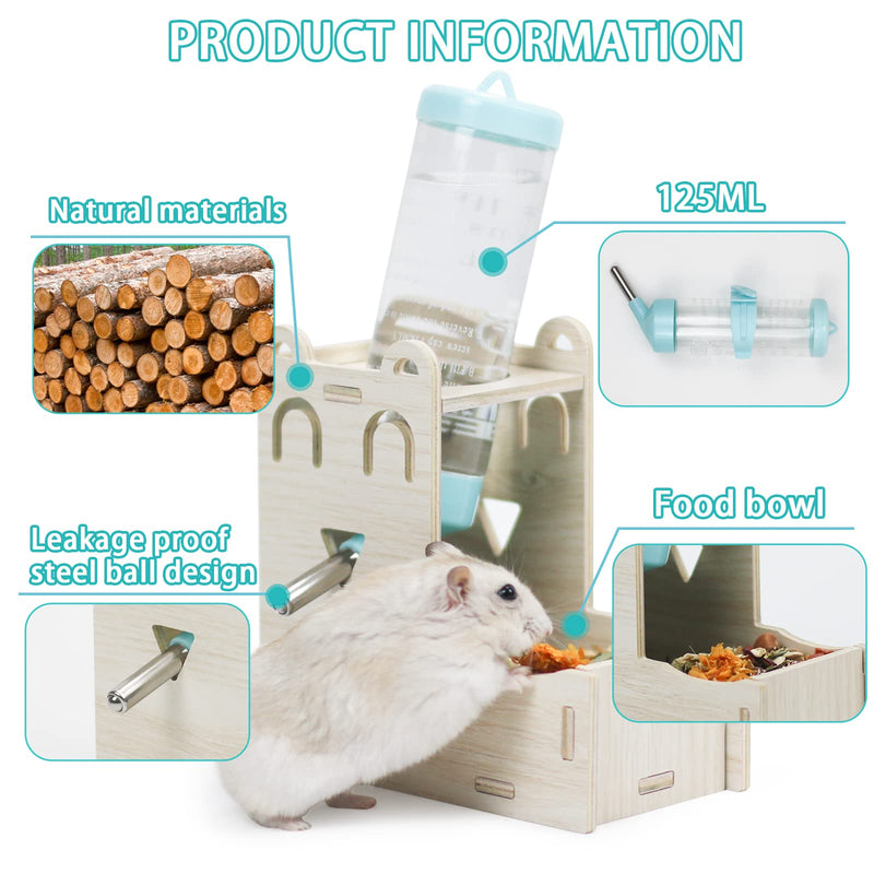 Wooden Hamster Water Bottle Stand,Small Animal Water Dispenser 125ml Drinking with Bottle Food Container Base Food Bowl for Dwarf Hamster Mouse Rat Hedgehog (H01) H01 - BeesActive Australia