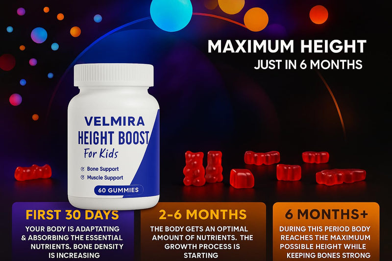 Velmira® Heightener Gummies for Bone Health & Development Support – Essential Vitamins & Minerals, Easy-to-Chew Gummies for Kids, Teens & Adults (Ages 5+)