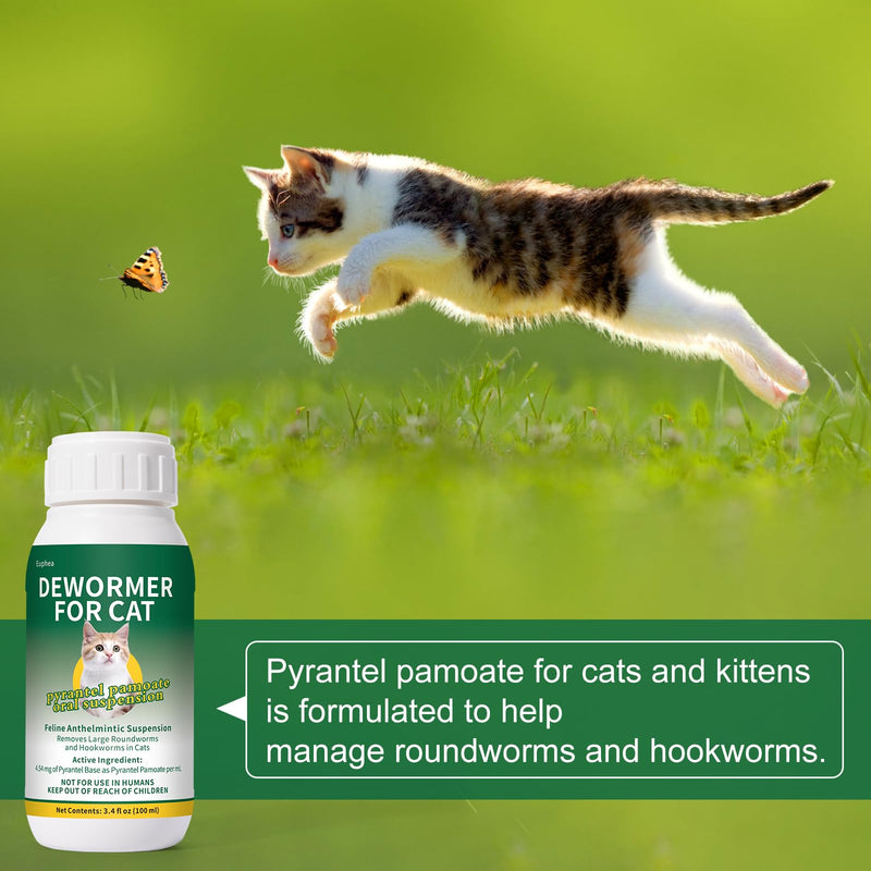 Pyrantel Pamoate Oral Suspension for Cats & Kittens, Cat Dewormer for Roundworms and Hookworms, 100 mL